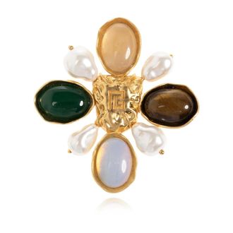 Balmain Brooches, female, Yellow, Size: ONE SIZE Baroque Brooch in Stones and Pearls