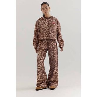 Harper & Yve wide leg regular waist casual broek met panterprint bruin