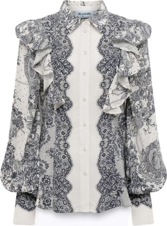 Blugirl Lace-Effect Printed Viscose Blouse With Decorative Ruffles