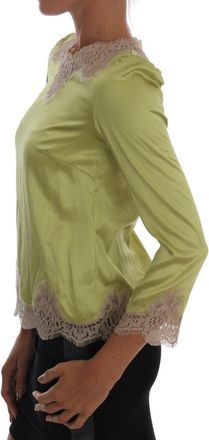 Dolce & Gabbana Womens Green Silk Stretch Blouse Top Cotton