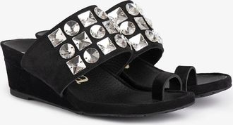 Pedro Garcia Toe ring wedge sandal in black suede | Waira |Centenary |