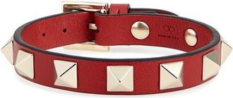 Valentino Garavani Valentino Rockstud Small Leather Bracelet in Rosso V at Nordstrom