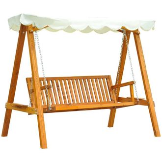 OUTSUNNY 3 Seater Wooden Wood Garden Swing Chair Seat in Cream
