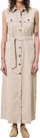 FRNCH Button Collared Maxi Dress In Beige