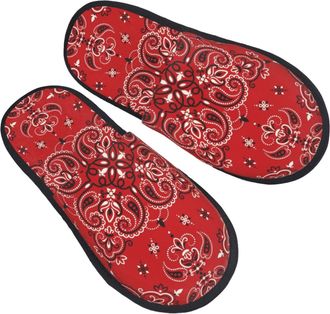 Generic Comfortable House Shoes Pai-Sley Bandana Boho Red House Slipper Portable Womens Slippers for Bedroom Hotels Travel M