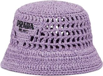 Prada logo-embroidered crochet bucket hat - women - Raffia - M - Purple