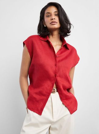 Contemporaine Womens Pure linen cap-sleeve shirt