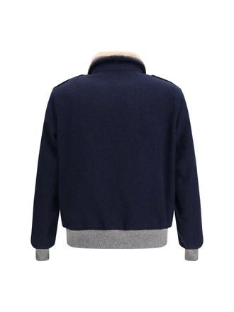 Brunello Cucinelli Cashmere Beaver with Shearling Collar Jacket - Blue