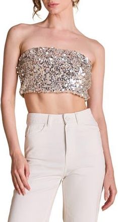 endless rose Bead & Sequin Tube Top in Beige/Silver at Nordstrom Rack, Size X-Small