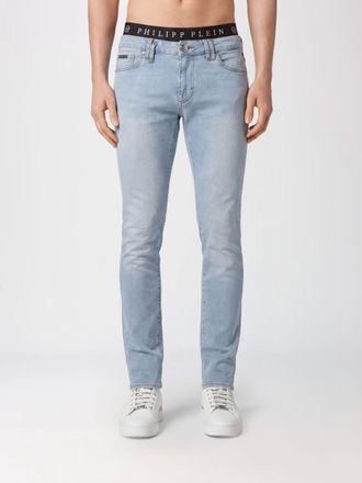 Philipp Plein Jeans skinny in denim di cotone slim fit con placca logo metallica