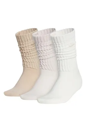 adidas Gender Inclusive Originals Assorted 3-Pack Scrunch Crew Socks in Stone Khaki/Grey/Off White at Nordstrom, Size Medium