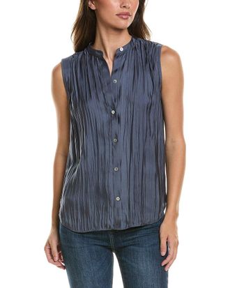 Vince Crinkled Band Collar Blouse