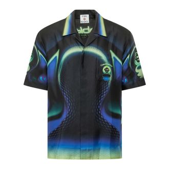 Casablanca Short Sleeve Shirts, male, Black, Size: L Cuban Collar SS Shirt