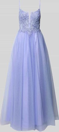 Mascara Abendkleid mit floralem Spitzenbesatz in Hellblau, Gr&ouml;&szlig;e 32