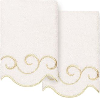 Linum Home Textiles 100% Turkish Cotton Simplicity Scallop 2Pc Embellished Fingertip Towel Set