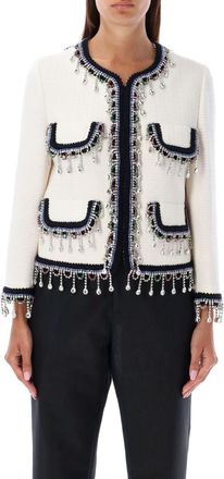 Dsquared2 White Embellished Round Neck Jacket