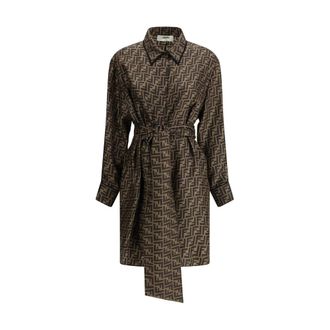 Fendi Dames, Jurken, Bruin, Maat: 2XS Zijde