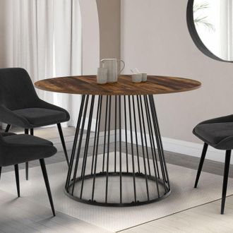 IDMarket Table &agrave; manger ronde yuna 4-6 personnes plateau bois fonc&eacute; hawkins et noir 110 cm