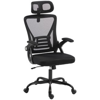 HOMCOM Homcom Sedia Ufficio Ergonomica In Rete Con Braccioli Ribaltabili, Nero
