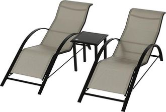 OUTSUNNY Set de 2 tumbonas jardín exterior con mesa auxiliar de vidrio templado tumbonas con reposabrazos para patio piscina terraza exterior gris - Outsunny