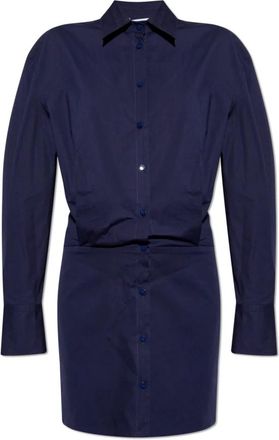The Attico Gedrapeerde Jurk - Dames - Shirt Kleedjes - Blauw - M - Katoen - Kleedjes