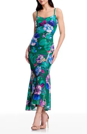 Dress The Population Susan Sequin Floral Cocktail Midi Dress in Kelly Green Multi at Nordstrom, Size Xx-Large