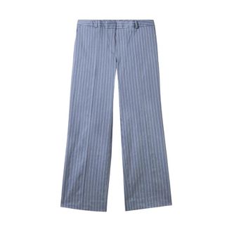 Brooks Brothers Pinstripe Linnenmix Broek - Dames - Wijde Broeken - Blauw - XS - Linnen - Broeken