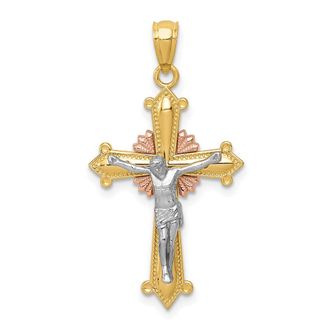 Diamond2Deal 14K Tri-color Gold Polished Crucifix Pendant