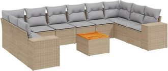 vidaXL Set De Sof&aacute;s De Jard&iacute;n 11pzas Con Cojines Rat&aacute;n Sint&eacute;tico Beige Vidaxl