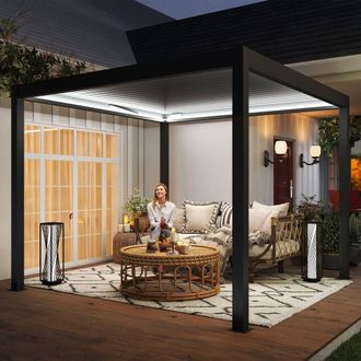 OUTSUNNY 3 x 3(m) Electric Louvered Pergola Aluminium Pergola w/ LED Light in Dark Grey