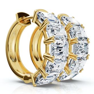 Pompeii3 6Ct Emerald Cut Diamond Hoops 14k Gold Lab Grown Earrings