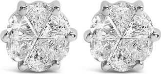 House of Brilliance 14K White Gold 1.00 Cttw Pie Cut Diamond Solitaire Style Stud Earring (H-I Color, SI1-SI2 Clarity)