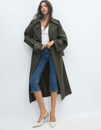 Stradivarius trench oversize in khaki-Verde