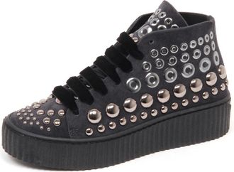 Pinko Studded Donkergrijze Wedge Sneakers - Dames - Sneakers - Grijs - 36 EU - Leer - Schoenen