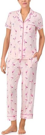 Kate Spade New York Short Sleeve Cropped Pant PJ Set Womens Pajama Sets Pink Print : XL, Polyester/Spandex