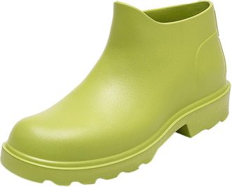 Generic Womens Wellies Solid Color Fashion Short Tube Water Proof Non Slip Rain Boots Ladies Waterproof Short Rain Boots(Green, 4.5)
