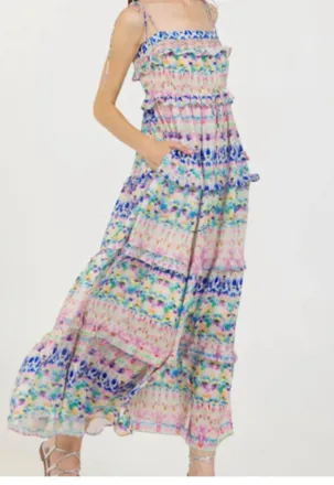 Stellah Printed Tie Shoulder Sundress In Watercolor