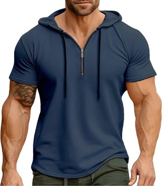 Generic Prime Same Day And Overnight Items Summer Clothes for Men Mens Summer Hooded Sports American Zipper Solid Color Shirt Smart Casual T Shirts For Men Uk