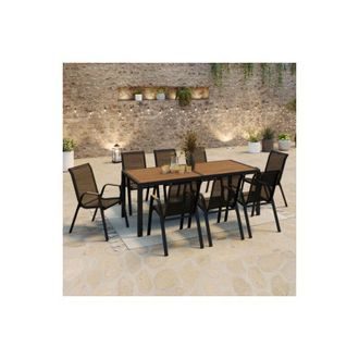 IDMarket Conjunto De Muebles De Jard&iacute;n Noumea Mesa De 190 Cm Con Tablero De Cristal Templado Efecto Madera Y 8 Sillas Apilables De Color