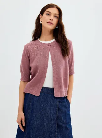 Contemporaine Womens Tone-on-tone embroidery open Cardigan Sweater