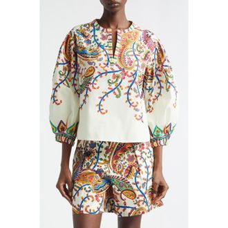 Etro Watercolor Paisley Cotton Top in Print On White Base at Nordstrom, Size 8 Us