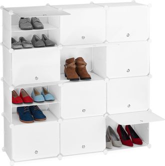 Relaxdays Relaxdays - Mueble Zapatero Modular, Armario Organizador Zapatos Con Puertas, Estanter&iacute;a Cubo 12 Cajones, Pl&aacute;stico, Blanco