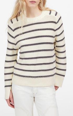 Madewell Cotton Crewneck Sweater in Bright Ivory Navy Stripe at Nordstrom Rack, Size Xx-Small