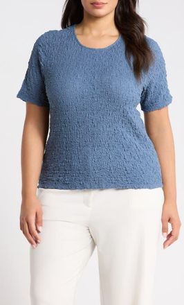 Eileen Fisher Crinkled Knit Organic Cotton Blend Top in Cold Spray at Nordstrom, Size 3X