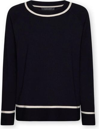Elena Miro Gestreepte jersey van viscosemix - Dames - Ronde hals truien - Blauw - 2XL - Polyester - Truien & Vesten