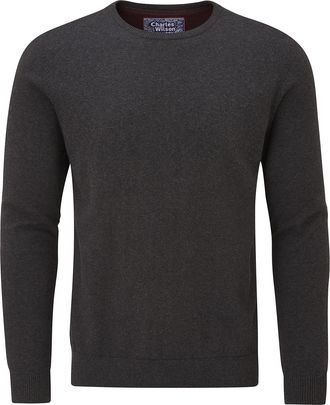 Charles Wilson Mens Fine Knit Cotton Crew Neck Jumper (XL, Charcoal (0422))