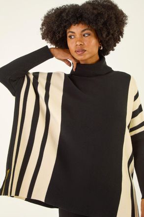 Roman Colour Block Stripe Roll Neck Jumper