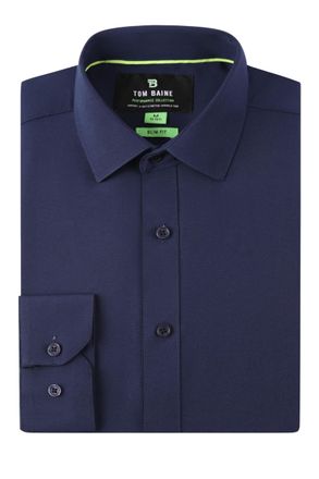Tom Baine Mens Performance Stretch Long Sleeve Basic Button Down, Navy, Large