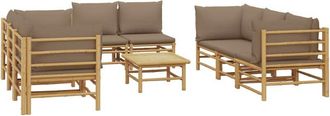 vidaXL Set De Muebles De Jard&iacute;n 9 Piezas Bamb&uacute; Y Cojines Gris Taup&eacute; Vidaxl