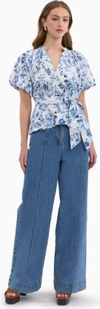Rebecca Taylor Emelia Printed Blouse in Alaskan Blue Multi at Nordstrom, Size X-Small